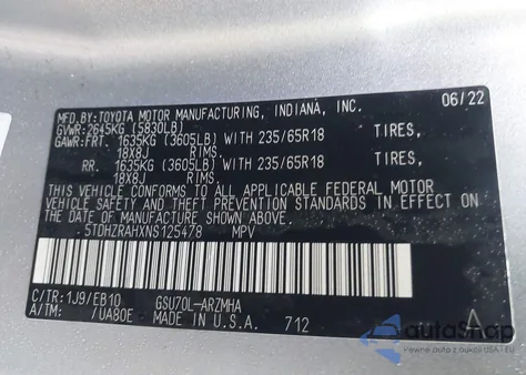 2022 Toyota Highlander Xle from USA, damaged, VIN 5TDHZRAHXNS125478